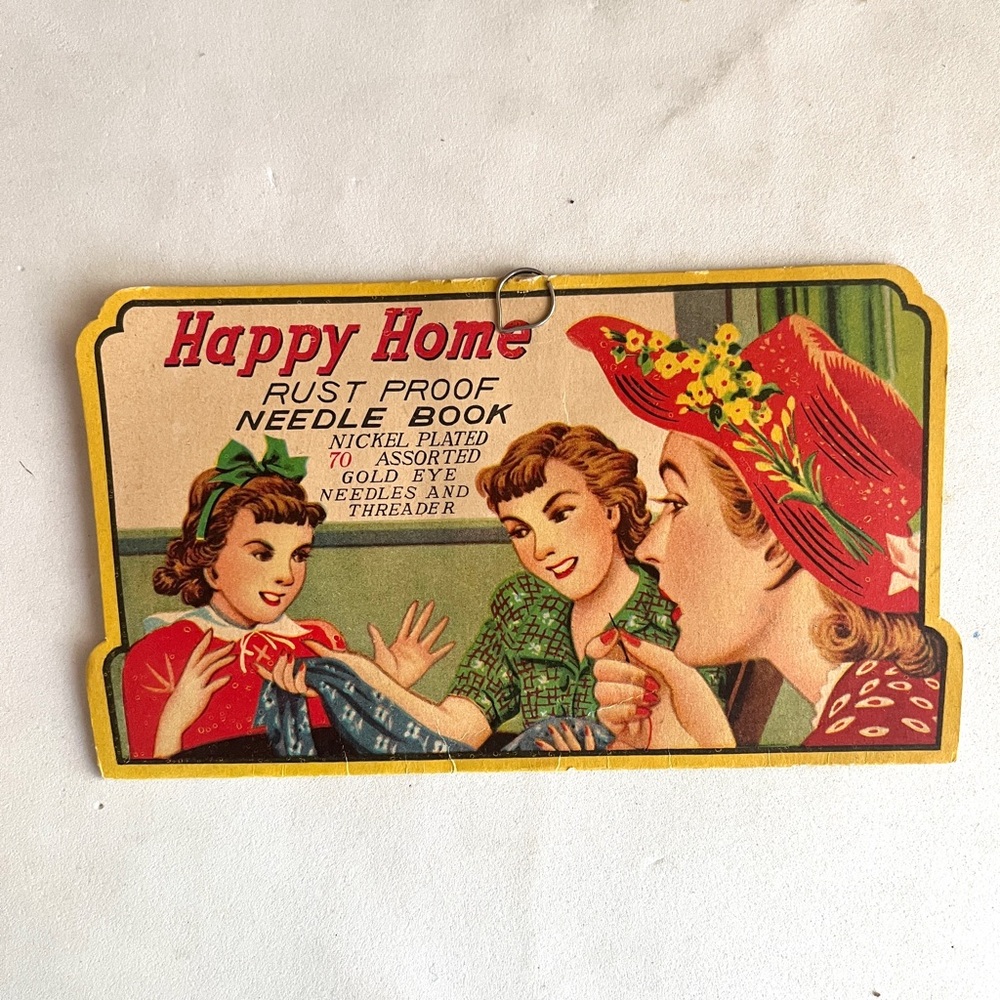 Vintage Needle Book- Red and Green Arts & Crafts Office Decor